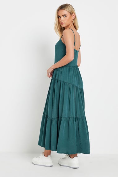 PixieGirl Petite Teal Green Acid Wash Asymmetric Tiered Maxi Dress