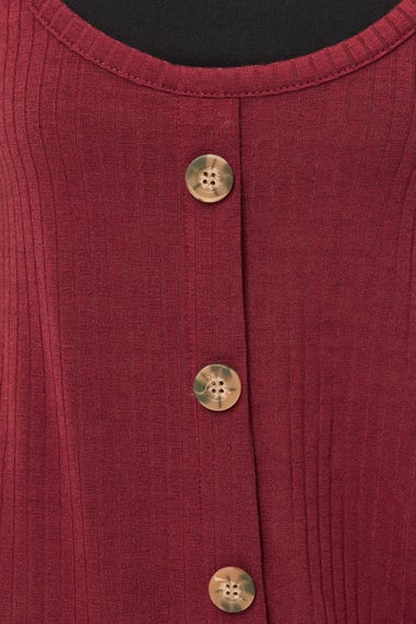 PixieGirl Petite Burgundy Red Ribbed Button Mini Dress