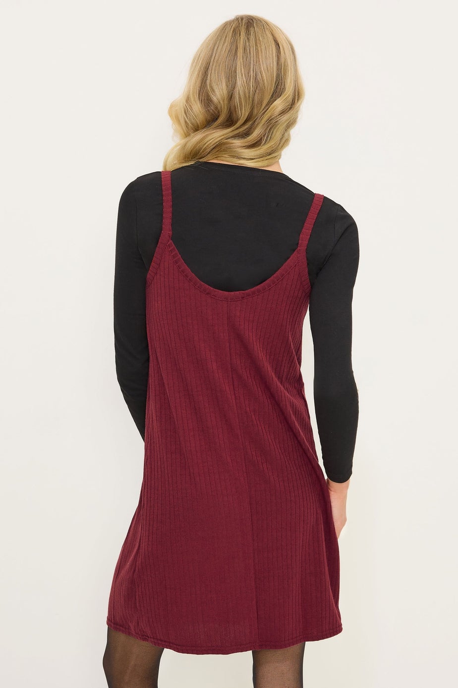 PixieGirl Petite Burgundy Red Ribbed Button Mini Dress
