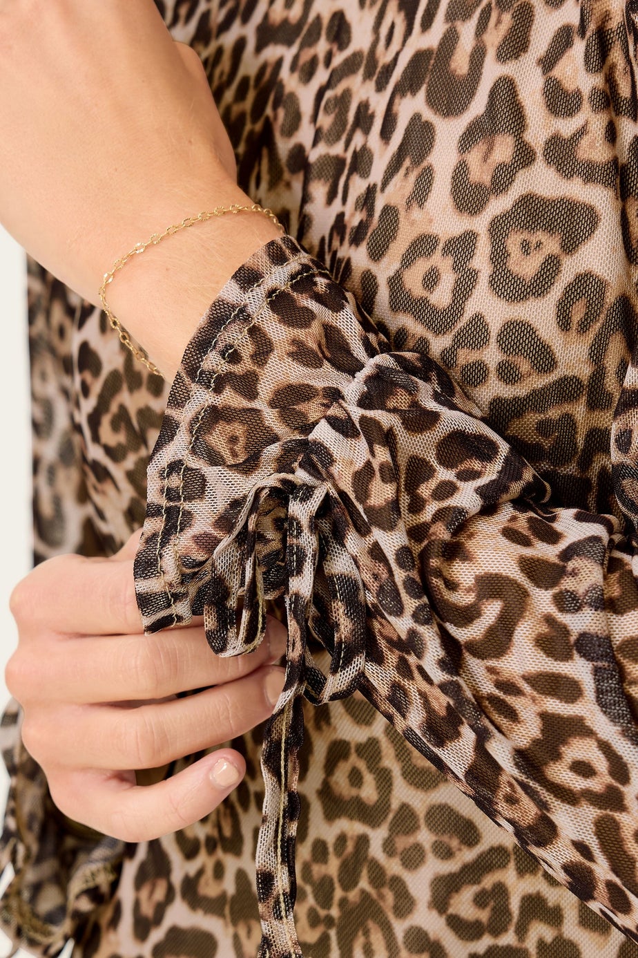 PixieGirl Petite Beige Brown Leopard Print Mesh Tiered Dress