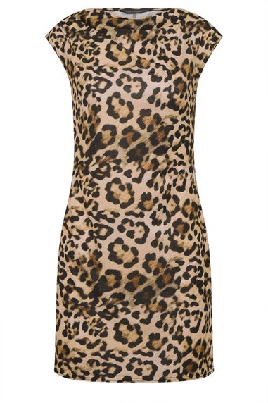 PixieGirl Petite Brown Leopard Print High Neck Mini Dress