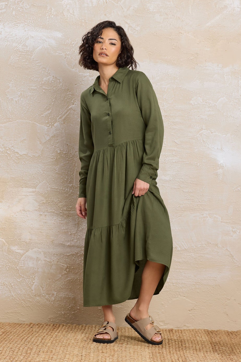 PixieGirl Petite Khaki Green Sleeved Smock Dress