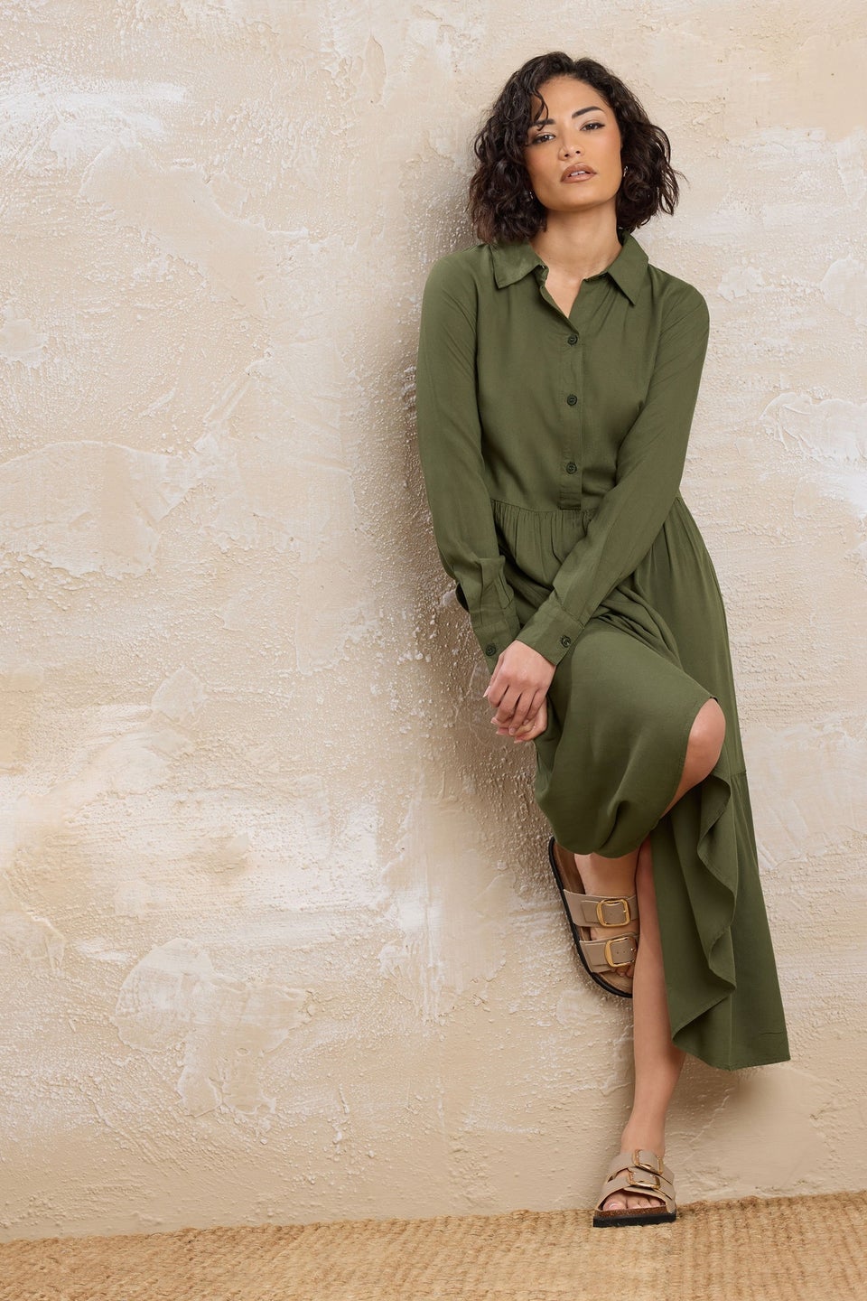 PixieGirl Petite Khaki Green Sleeved Smock Dress