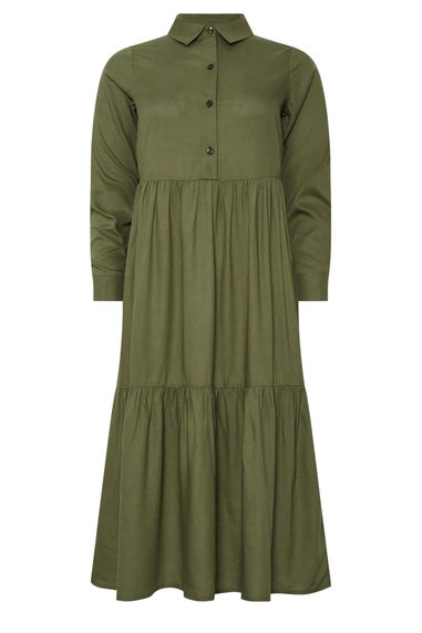 PixieGirl Petite Khaki Green Sleeved Smock Dress