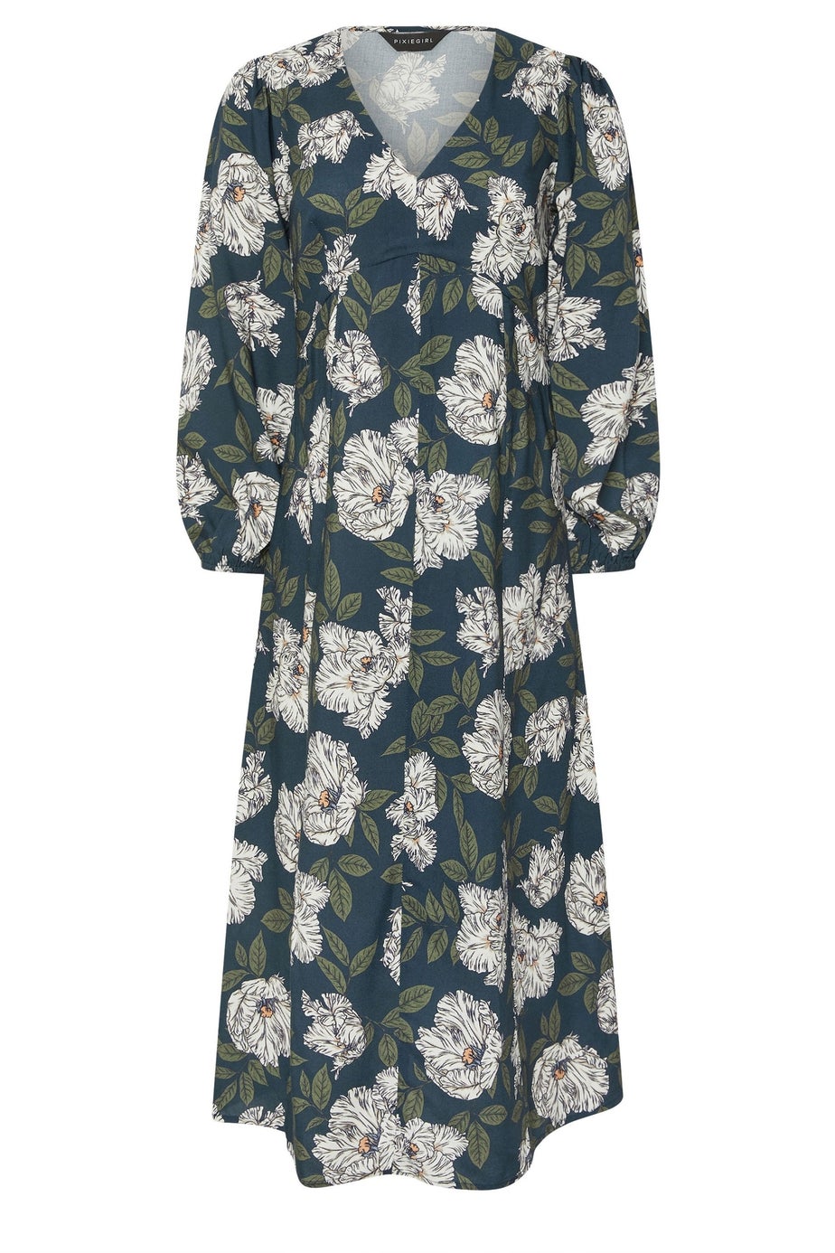 PixieGirl Petite Navy Blue Floral Midi Tea Dress
