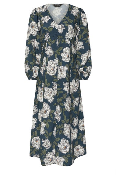 PixieGirl Petite Navy Blue Floral Midi Tea Dress