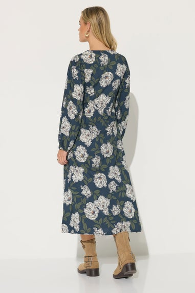PixieGirl Petite Navy Blue Floral Midi Tea Dress