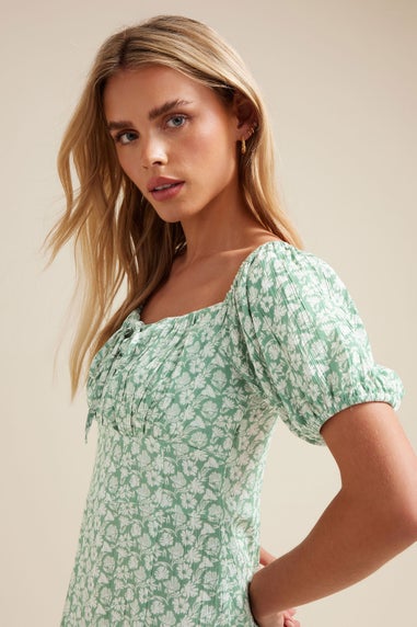 PixieGirl Petite Mint Green Floral Tie Front Midi Dress