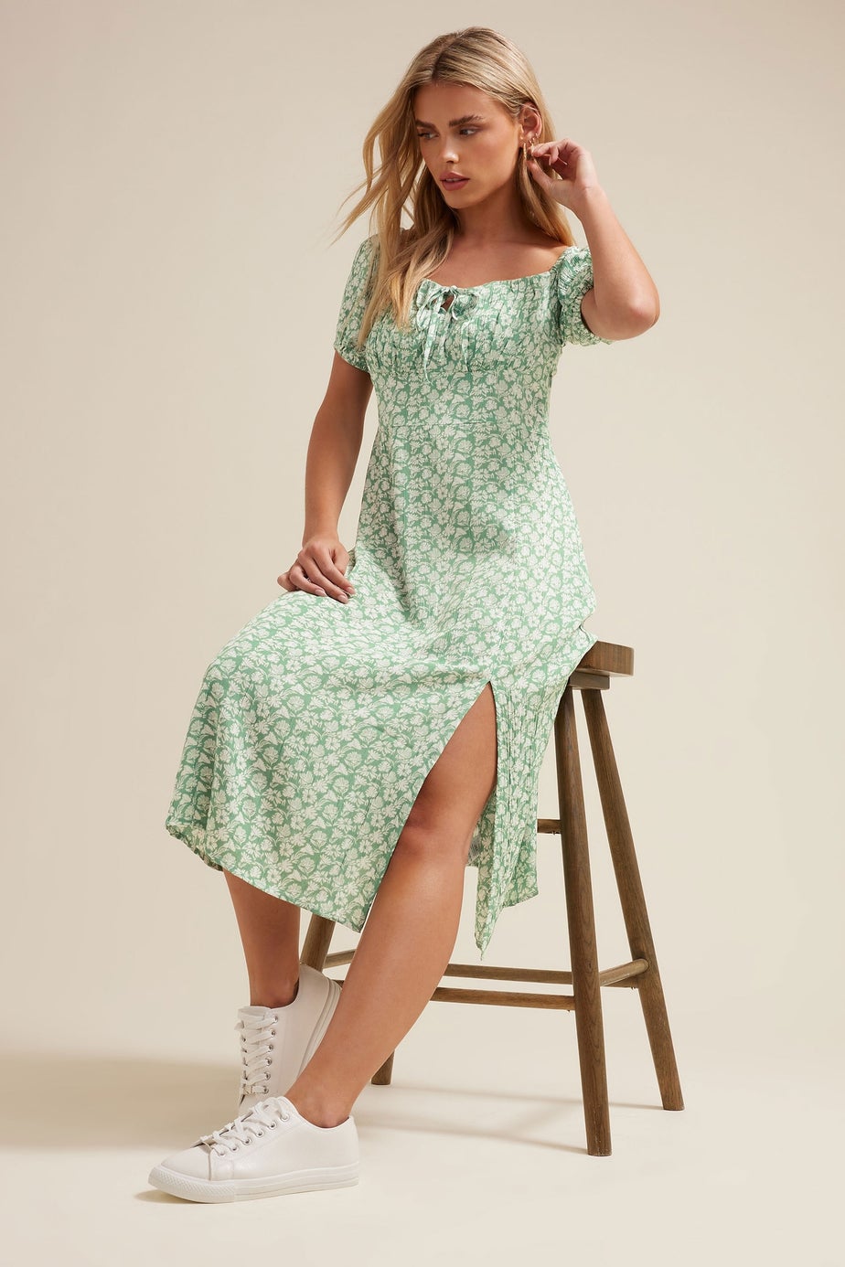 PixieGirl Petite Mint Green Floral Tie Front Midi Dress