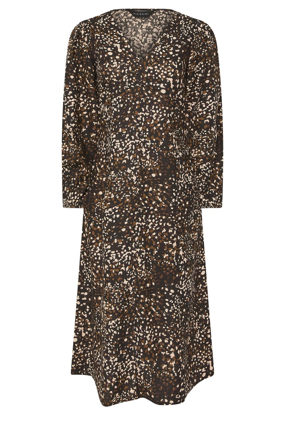 PixieGirl Petite Brown Abstract Spot Midi Tea Dress
