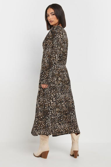 PixieGirl Petite Brown Abstract Spot Midi Tea Dress