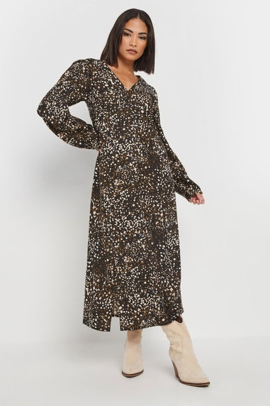 PixieGirl Petite Brown Abstract Spot Midi Tea Dress
