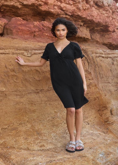 PixieGirl Petite Black Tie Front Mini Dress