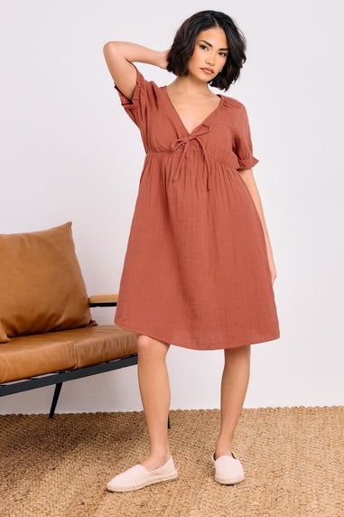 PixieGirl Petite Rust Orange Tie Front Mini Dress