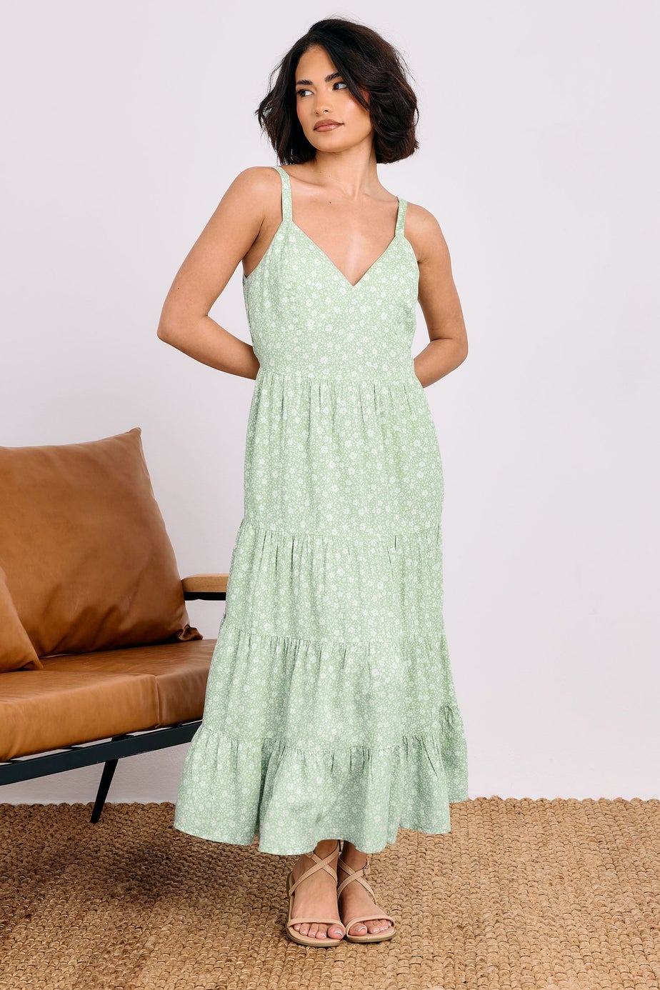 PixieGirl Petite Mint Green Floral Tie Back Midi Dress