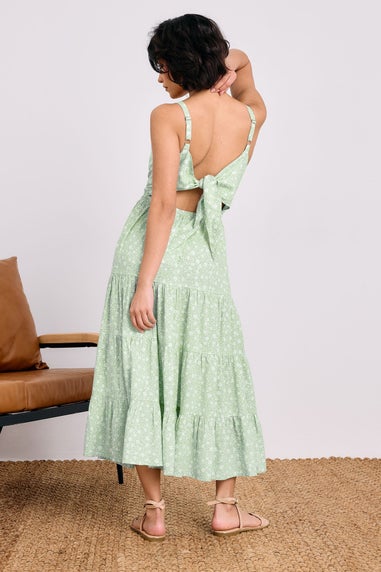 PixieGirl Petite Mint Green Floral Tie Back Midi Dress