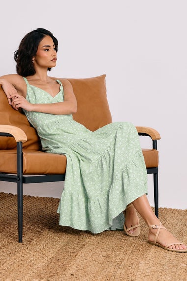 PixieGirl Petite Mint Green Floral Tie Back Midi Dress