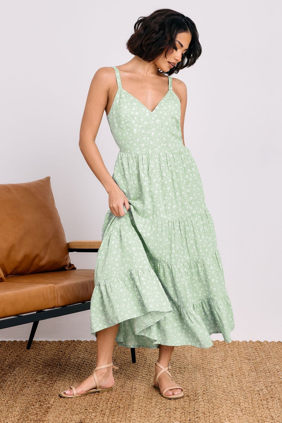 PixieGirl Petite Mint Green Floral Tie Back Midi Dress