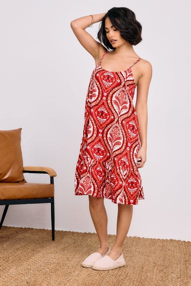 PixieGirl Petite Red Paisley Print Slip Midi Dress