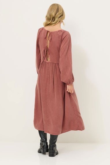 PixieGirl Petite Pink Woven Tie Back Smock Dress