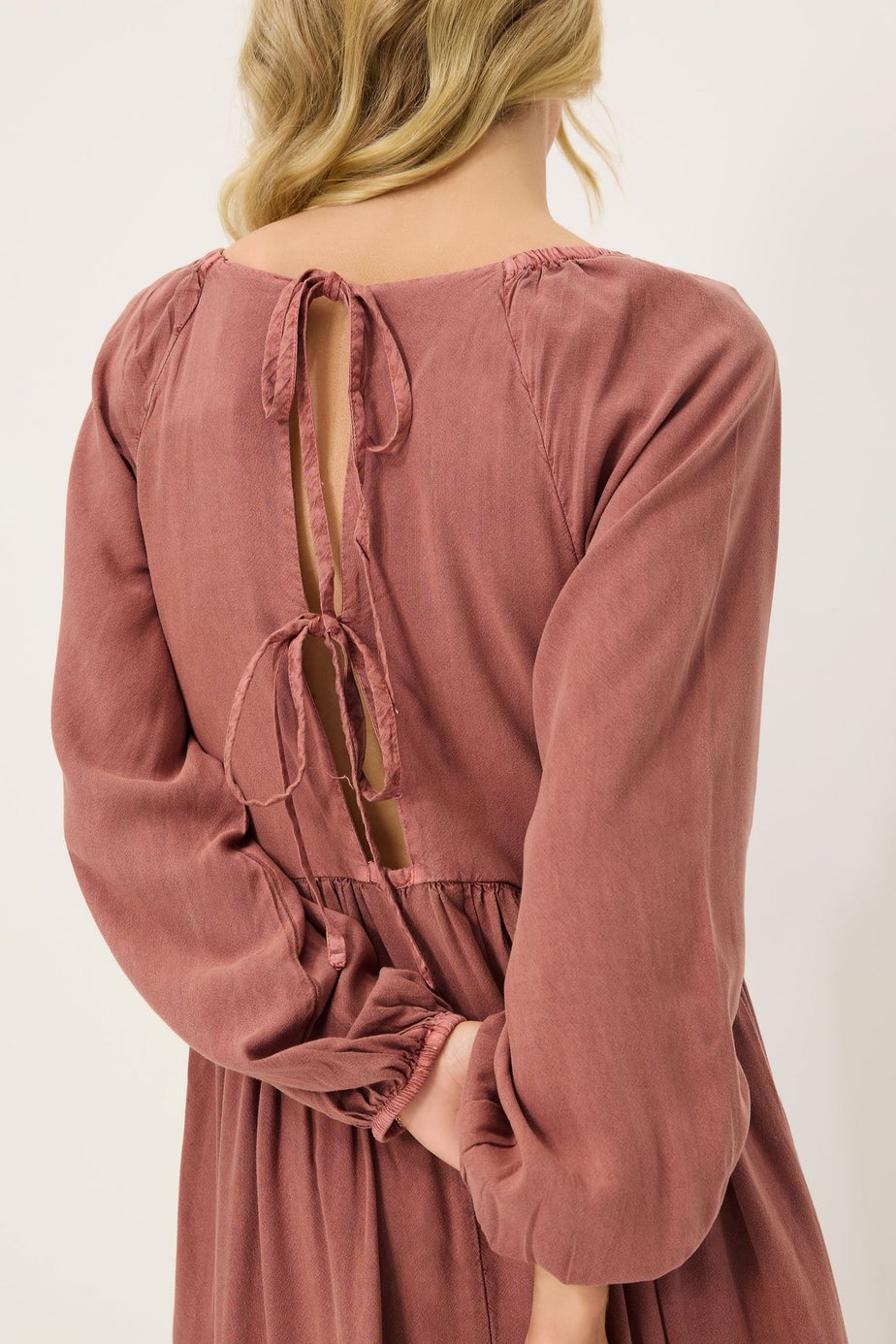 PixieGirl Petite Pink Woven Tie Back Smock Dress