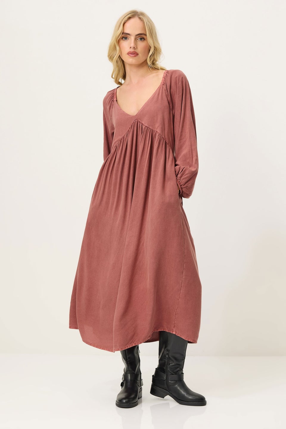 PixieGirl Petite Pink Woven Tie Back Smock Dress