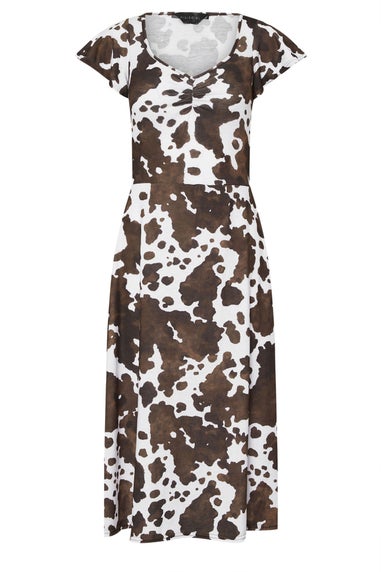 PixieGirl Petite Brown Cow Print Flutter Sleeve Dress