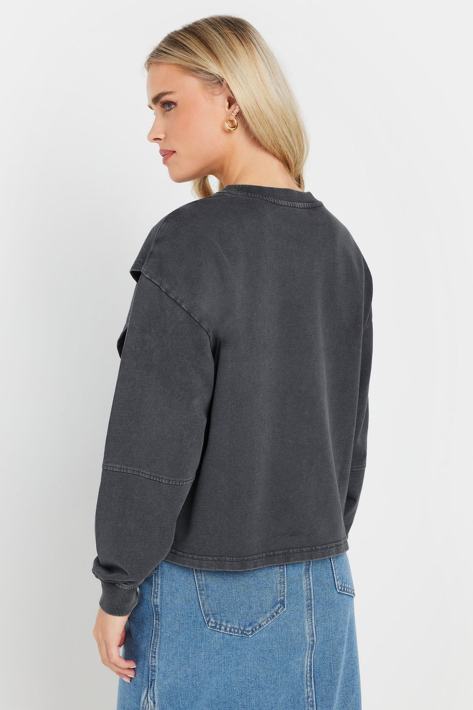 PixieGirl Petite Grey Acid Wash Cross Over Sweatshirt
