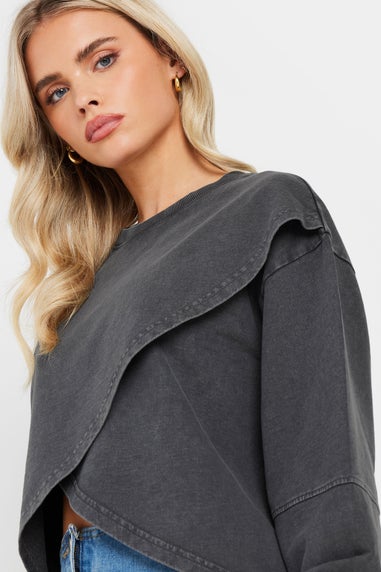 PixieGirl Petite Grey Acid Wash Cross Over Sweatshirt