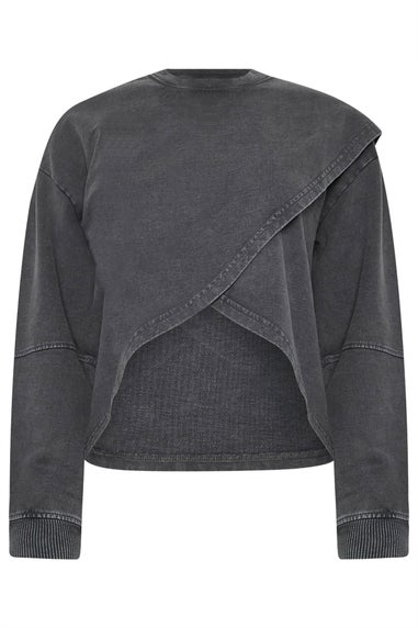 PixieGirl Petite Grey Acid Wash Cross Over Sweatshirt