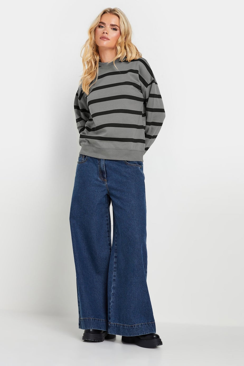 PixieGirl Petite Charcoal Grey Stripe Sweatshirt