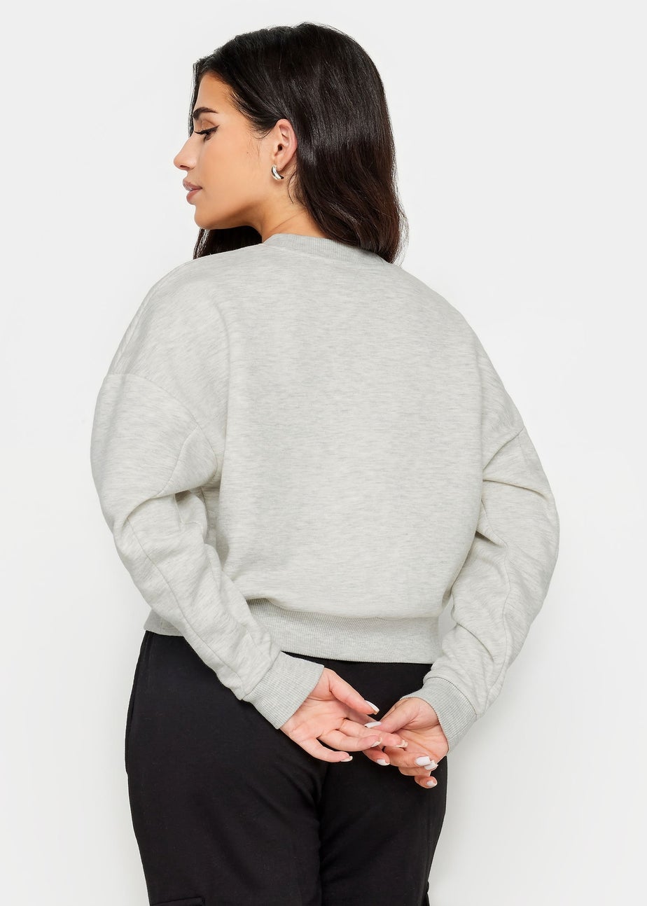 PixieGirl Petite Light Grey 'Worldwide Vibes' Slogan Cropped Sweatshirt