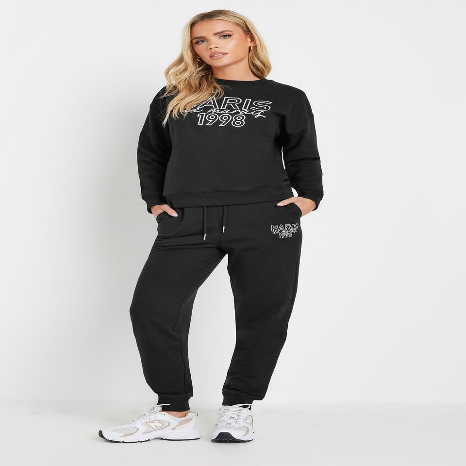 PixieGirl Petite Black Jersey 'Paris' Slogan Sweatshirt