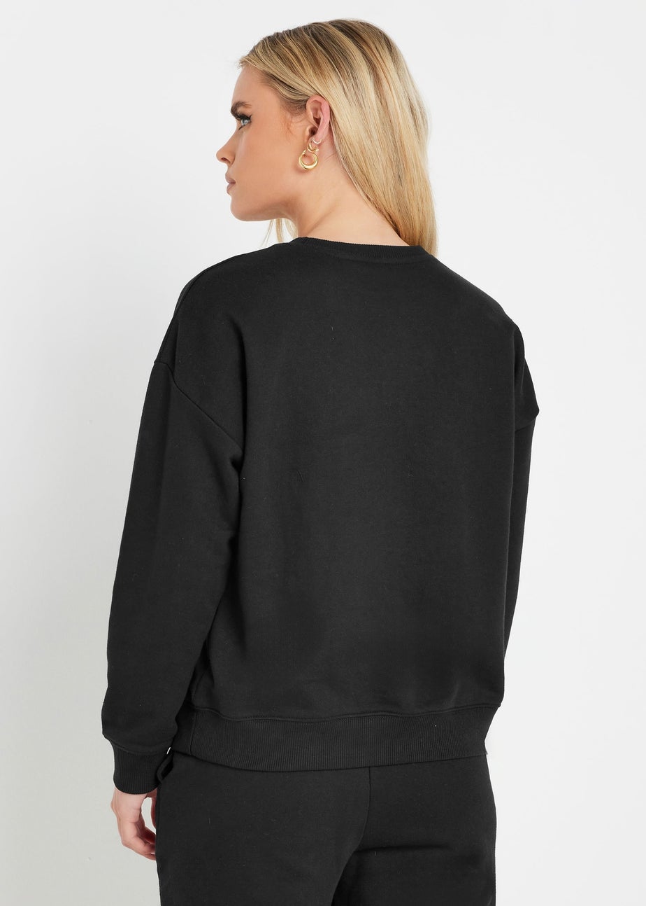 PixieGirl Petite Black Jersey 'Paris' Slogan Sweatshirt
