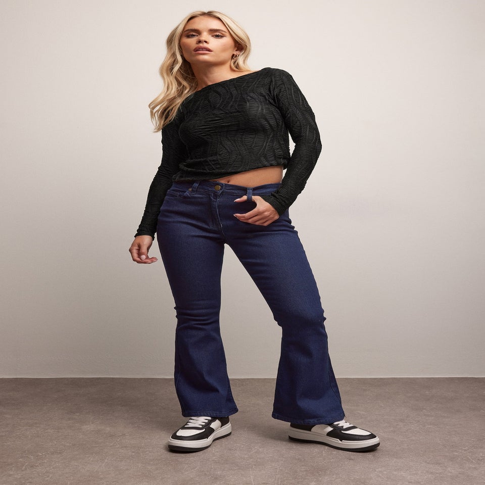 PixieGirl Petite Dark Blue Stretch Flared Jeans