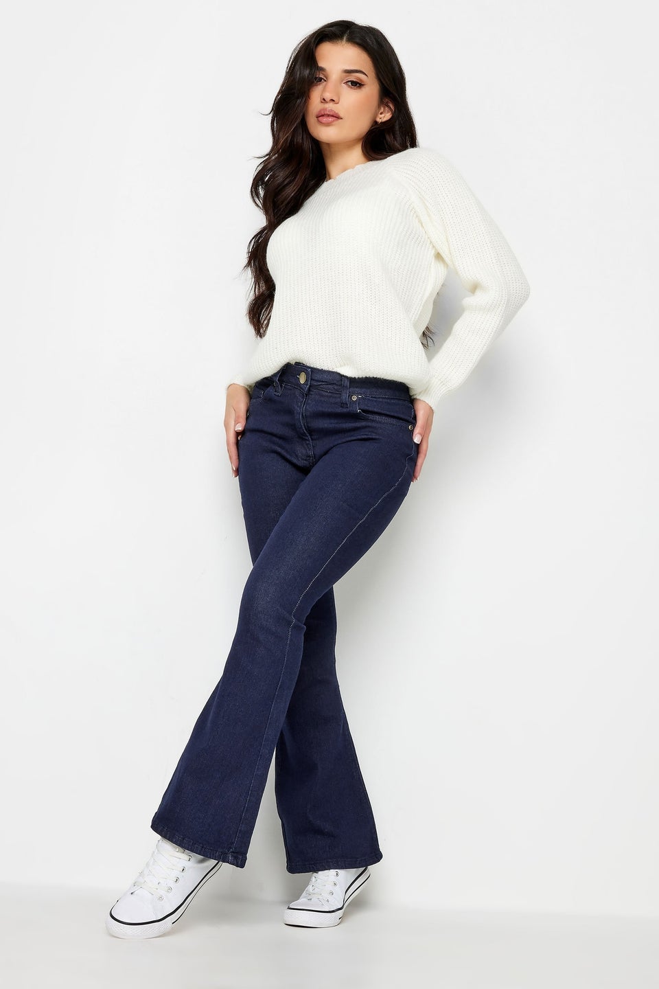 PixieGirl Petite Dark Blue Stretch Flared Jeans