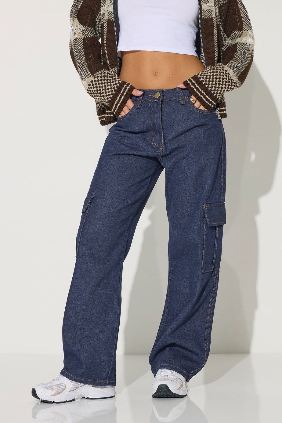 PixieGirl Petite Indigo Blue Non-Stretch Utility Cargo Jeans