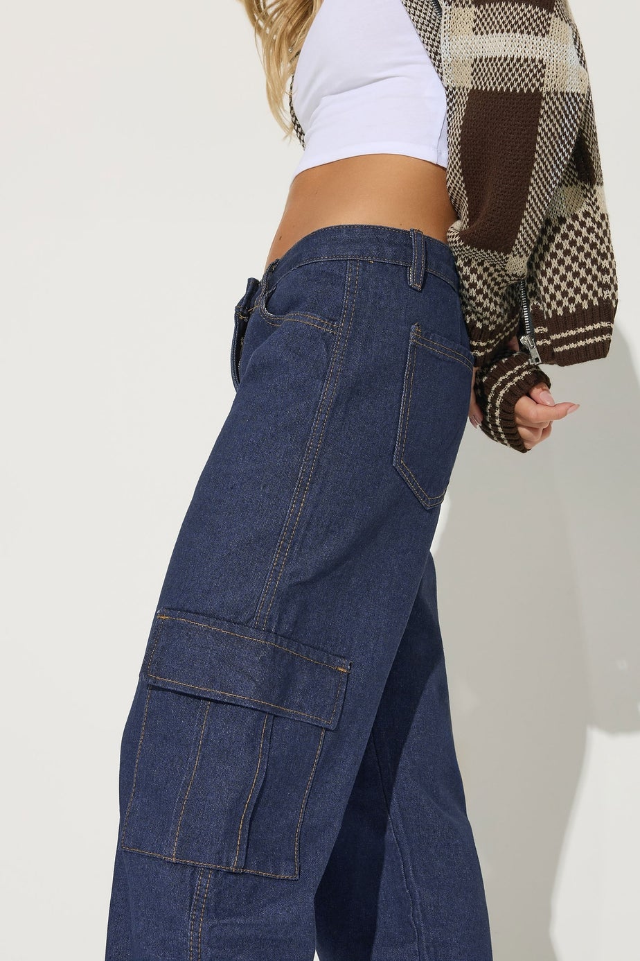 PixieGirl Petite Indigo Blue Non-Stretch Utility Cargo Jeans