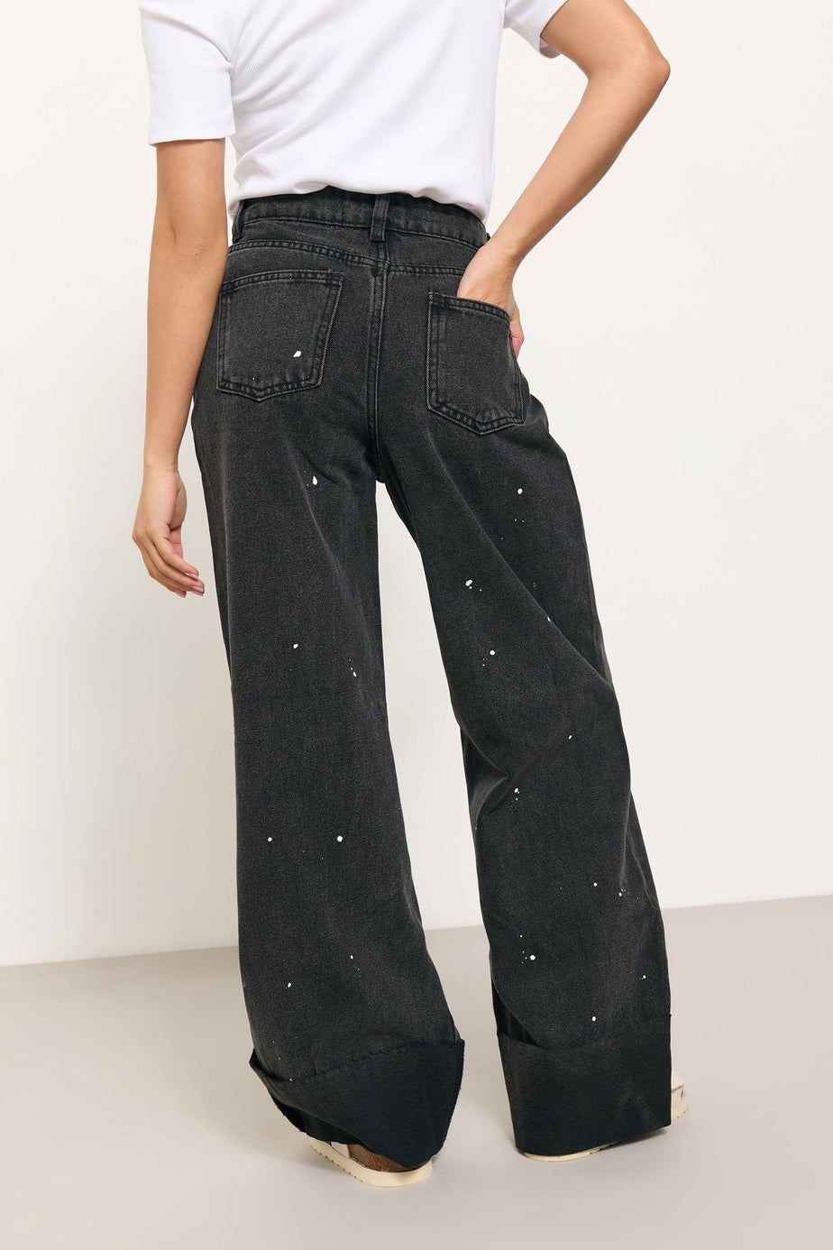 PixieGirl Petite Black Paint Splatter Non-Stretch Wide Leg Jeans