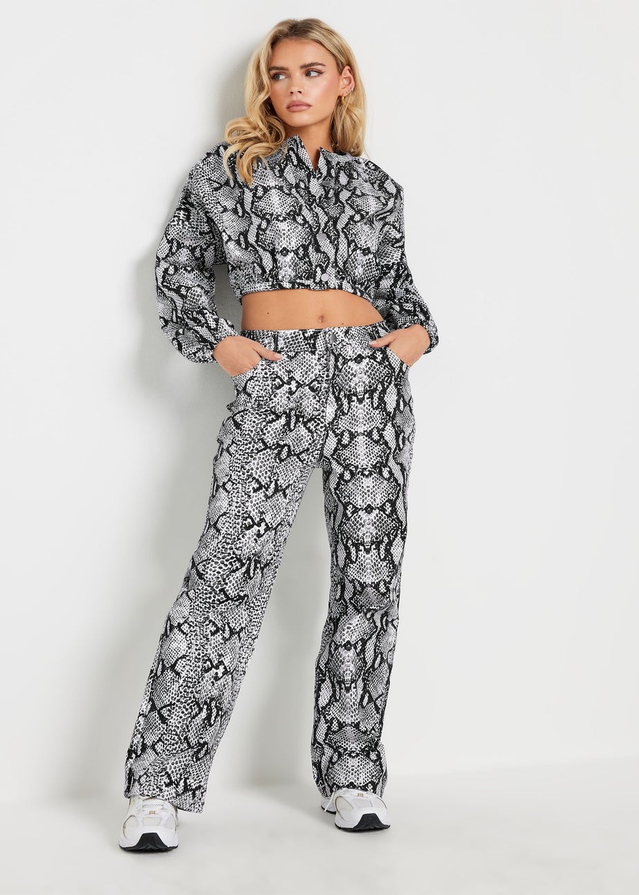 PixieGirl Petite Grey Snake Print Straight Leg Jeans