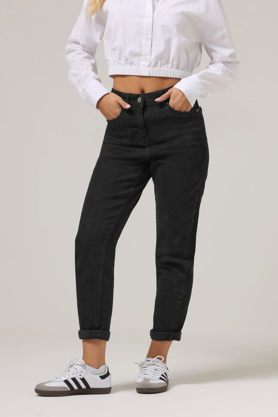 PixieGirl Petite Black Stretch Denim Mom Jeans