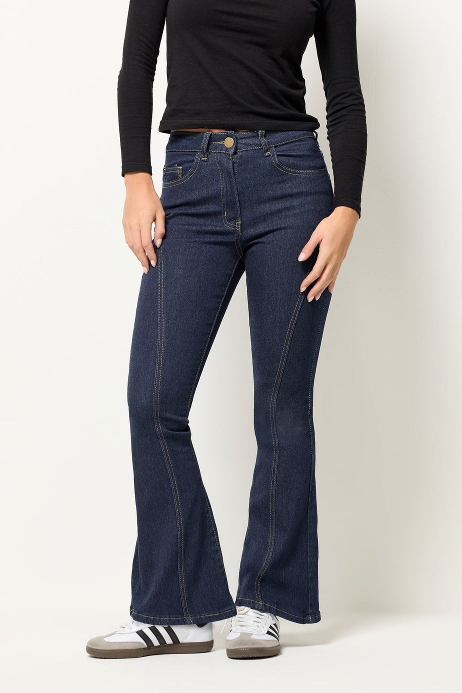 PixieGirl Petite Indigo Blue Seam Front Flared Jeans