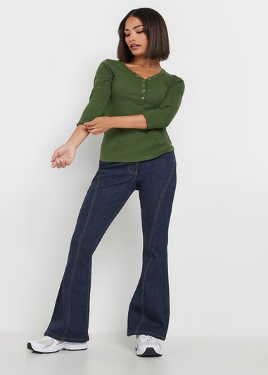 PixieGirl Petite Indigo Blue Seam Front Flared Jeans