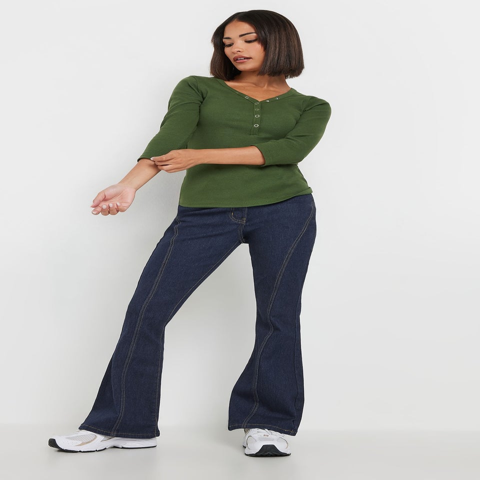 PixieGirl Petite Indigo Blue Seam Front Flared Jeans