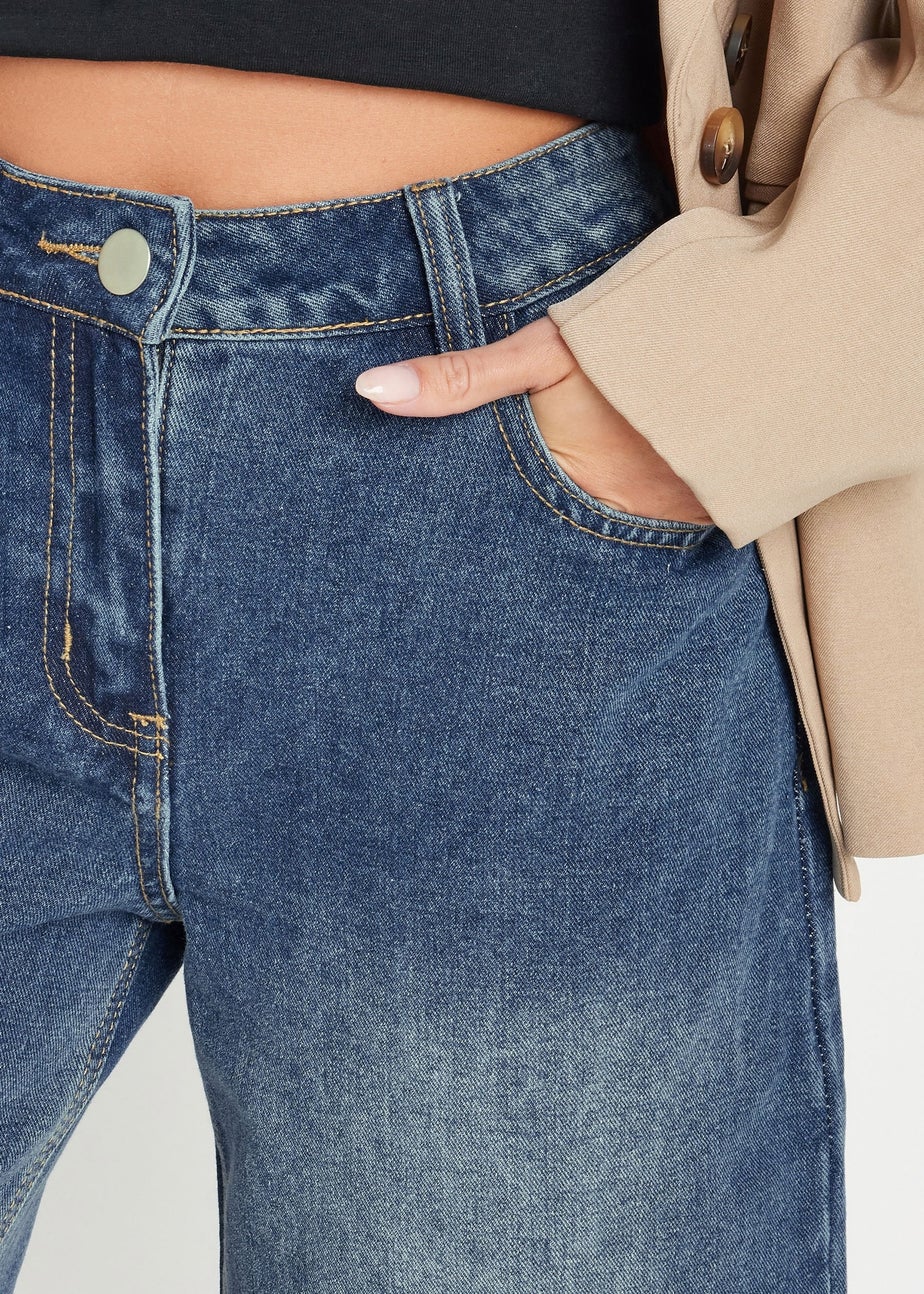 PixieGirl Petite Mid Blue Washed Cropped Wide Leg Jean