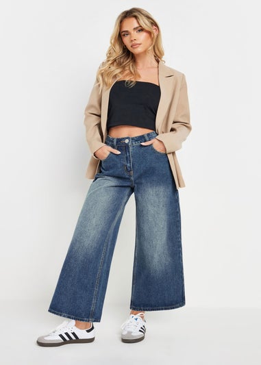 PixieGirl Petite Mid Blue Washed Cropped Wide Leg Jean