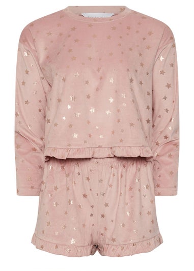 PixieGirl Petite Pink Luxe Fleece Foil Star Pyjama Short Set