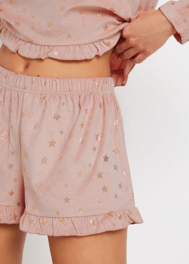 PixieGirl Petite Pink Luxe Fleece Foil Star Pyjama Short Set