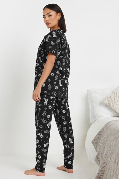 PixieGirl Petite Black Cowboy Graphic Tapered Pyjama Set