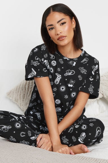 PixieGirl Petite Black Cowboy Graphic Tapered Pyjama Set